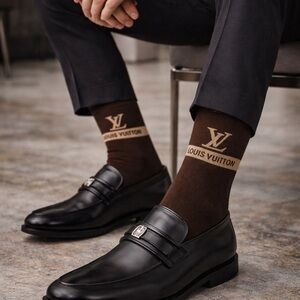 Louis Vuitton Brown Logo Dress Crew Socks